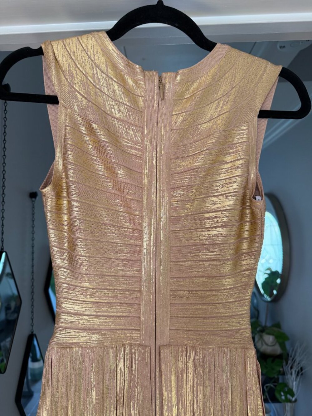 Hervé Léger Foiled Bandage Fringe Midi Dress - Gold, XXS - Picture 4 of 4